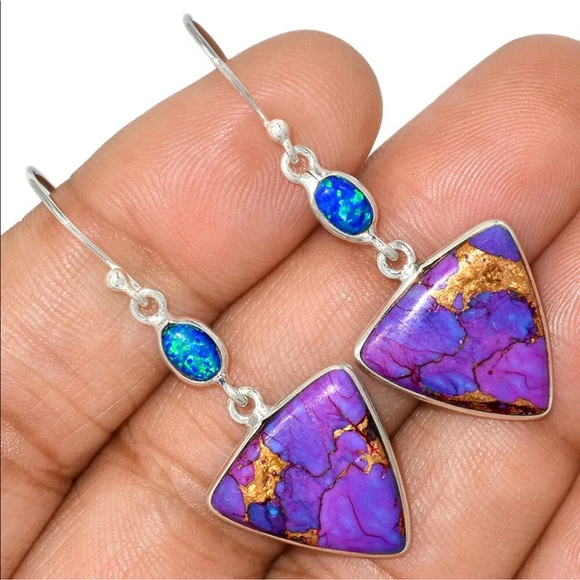 Jewelry - Copper Purple Turquoise and Opal Silver earrings